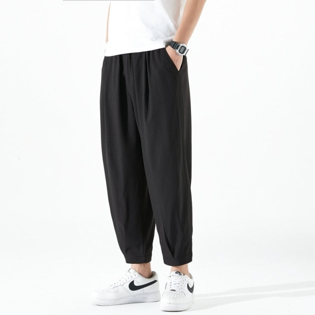 Loose Casual Straight Pants Japanese Streetwear Black Joggers Pants Men Solid Lightweight Breathable Korean Fashion Suit Pants