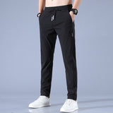 Men's Ice Silk Trousers Solid Color Mid-Waist Loose Breathable Straight-Leg Casual Pants Thin Quick-Drying Sports Pants