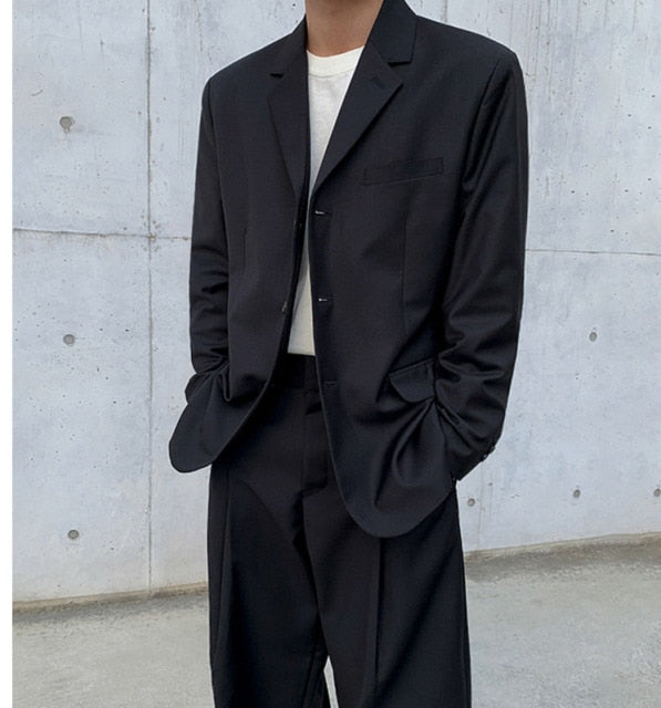 Gbolsos Men's  Autumn New Single Breasted Suit Coat Fashion Black Loose Streetwear Korean Japan Style Casual Loose Blazers 9A30