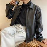 IEFB Men's Clothing Autumn New Oversize Coat Korean Trend Loose Casual PU Leather Jacket Coat Male Zipper Lapel Clothes 9Y4382