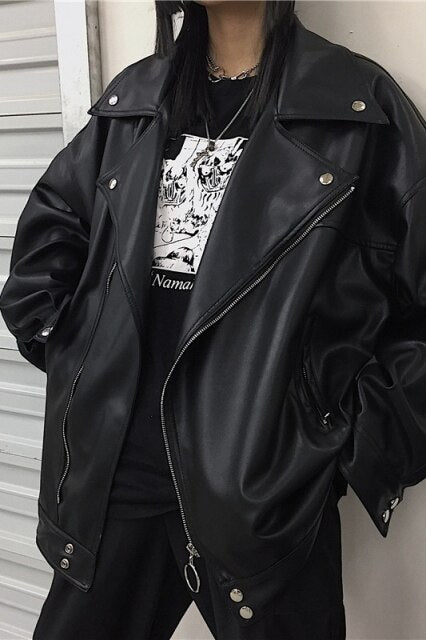 Gbolsos/men's wear 2021 Autumn fashion new streetwear Black PU Leather oversize Jacket Loose Zipper Korean hip hop coat 9Y1188