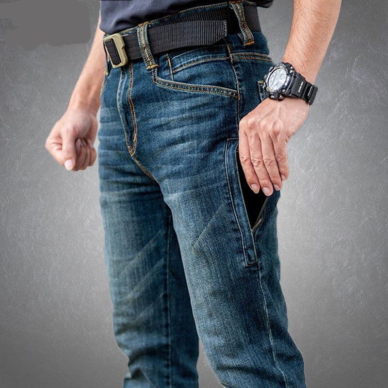 Tactical Jeans Men Multiple Pockets Wear-resistant Cargo Trousers Male Outdoor Business Classic Casual Straight Mens Jeans Pants