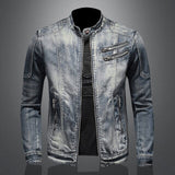 Gbolsos2021 Spring Autumn New Hot Style Denim Jacket for Men  Zippers Solid Color Denim Coat