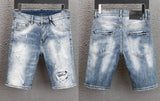 Summer Style New Famous Brand Italy Jeans Mens Slim Short Jeans Men Denim Trousers Zipper Stripe Hole Blue Hole Shorts Jeans