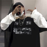 T-shirt Cross of Thorns fake two-piece for men women long-sleeved dark hip-hop loose large size autumn new trend top Simplicity