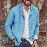 New Casual Men's Solid Blazer Cotton Linen Coats Spring Summer Fashion Buttoned Turn-down Collar Blazers Vintage Men Streetwear