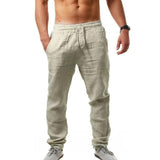 KB  Men's Cotton Linen Pants Male Autumn New Breathable Solid Color Linen Trousers Fitness Streetwear S-3XL