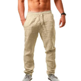 KB  Men's Cotton Linen Pants Male Autumn New Breathable Solid Color Linen Trousers Fitness Streetwear S-3XL