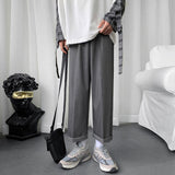 Gbolsos2021 Men's Silk Straight Casual Pants Fashion Business Design Cotton Formal Trousers Loose Trendy Grey/black Suit Pants M-5XL