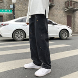 GbolsosStar embroidery black jeans men's fashion brand straight tube loose hiphop fried Street pants over size wide leg pants 2021 New
