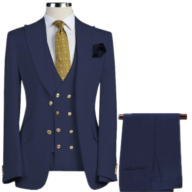 3 Pcs Set Suit Pants Vest Double breasted Custom Made / Fashion Men's Casual Boutique Business Groom Wedding Jacket Blazers Coat
