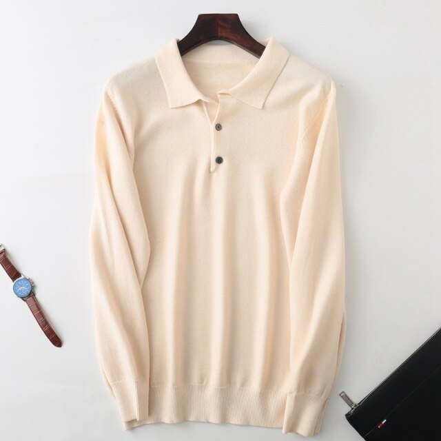 Spring and Autumn New Knitwear Men's Clothing Polo Collar Pullover Sweater Lapel Button Long Sleeve Loose Top Generation Hair