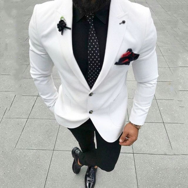 Black Lapel Slim Fit White Men Wedding Suit 2 Pieces Men Tuxedos For Groom Party Prom Wedding Mens Suits Bridegroom
