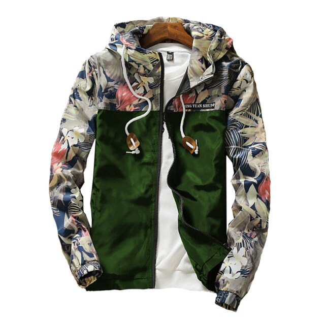 GbolsosWindbreaker Jackets Mens Hooded Jacket Sportswear Bomber Jacket Fashion Light Weight Flowers Casual Mens jackets Coats Outwear